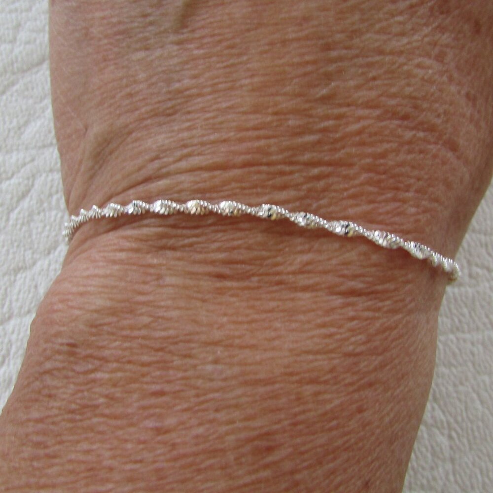 Italian 925 Sterling Silver Twisted Magic Chain Bracelet - 2mm - NEW